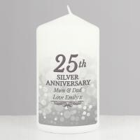 Personalised 25th Silver Anniversary Pillar Candle Extra Image 2 Preview